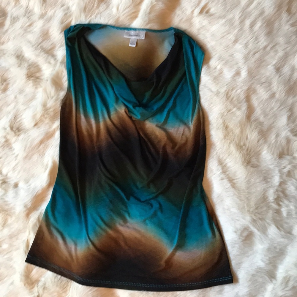 DRESSBARN TURQUOISE/BROWN SLEEVELESS TOP!